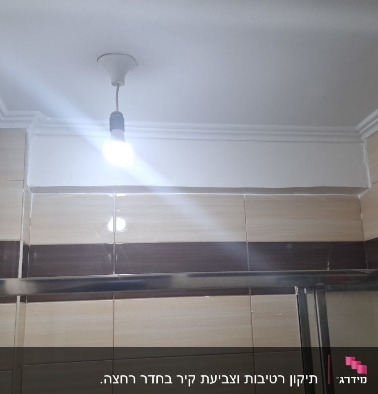 תאורה עליונה בחדר אמבטיה עם אריחים חומים